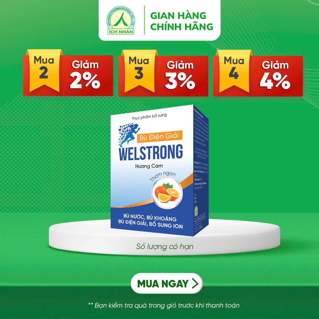 Ảnh Bù Điện Giải Welstrong Ích Nhân Giúp Bổ Sung Ion, Nước Và Khoáng Giảm Mệt Mỏi Hộp 5 Gói 1