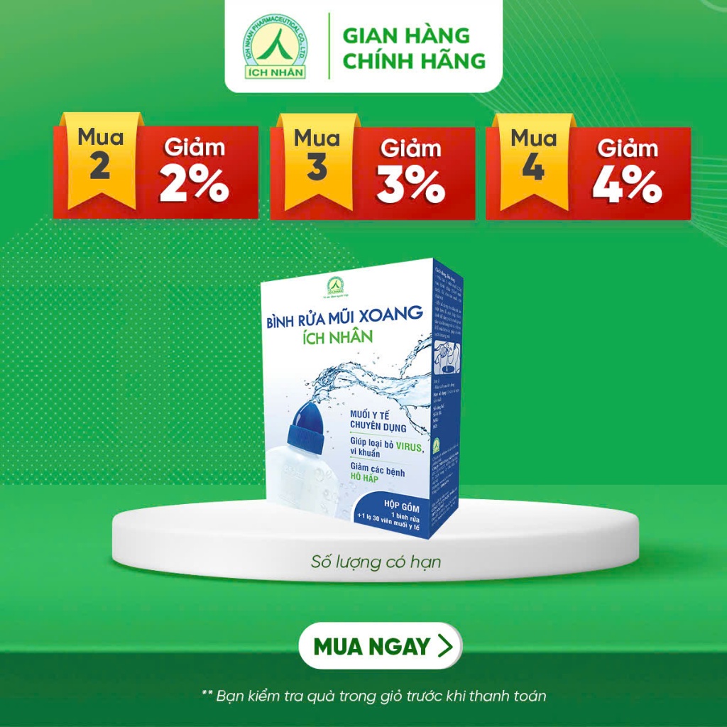 Ảnh Bộ bình vệ sinh mũi họng Ích Nhân - Bình và 1 lọ muối y tế 30 viên BBR 1