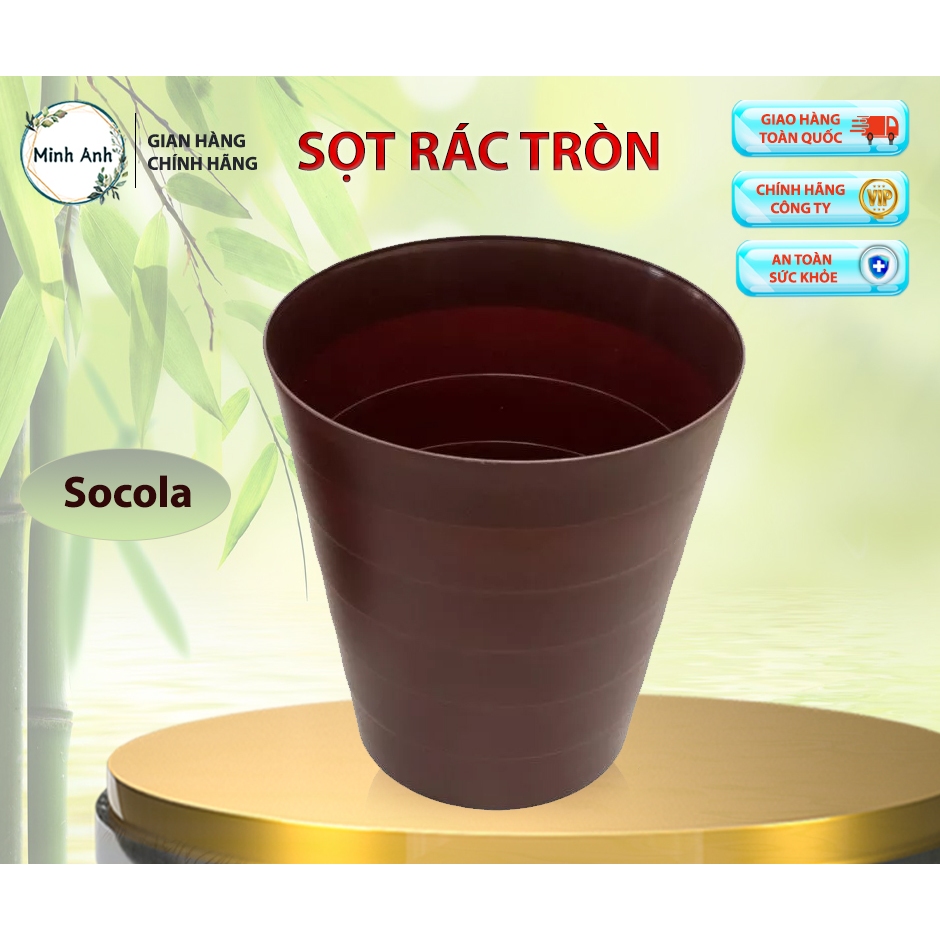 [ XUẤT VAT ]  Thùng rác tròn TL-086 [ màu : Nâu gỗ ] nhà hàng, quán ăn, trường mầm non