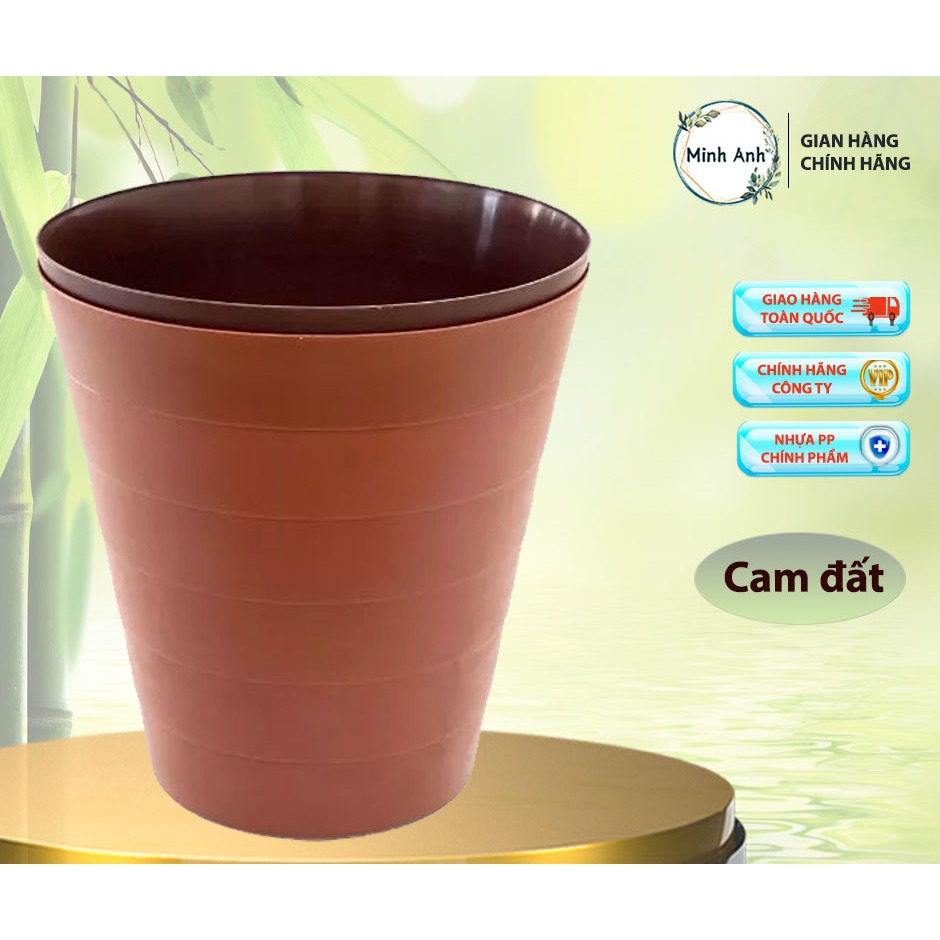 [ XUẤT VAT ]  Thùng rác tròn TL-086 [ màu : Nâu gỗ ] nhà hàng, quán ăn, trường mầm non