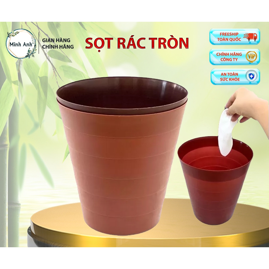 [ XUẤT VAT ]  Thùng rác tròn TL-086 [ màu : Nâu gỗ ] nhà hàng, quán ăn, trường mầm non