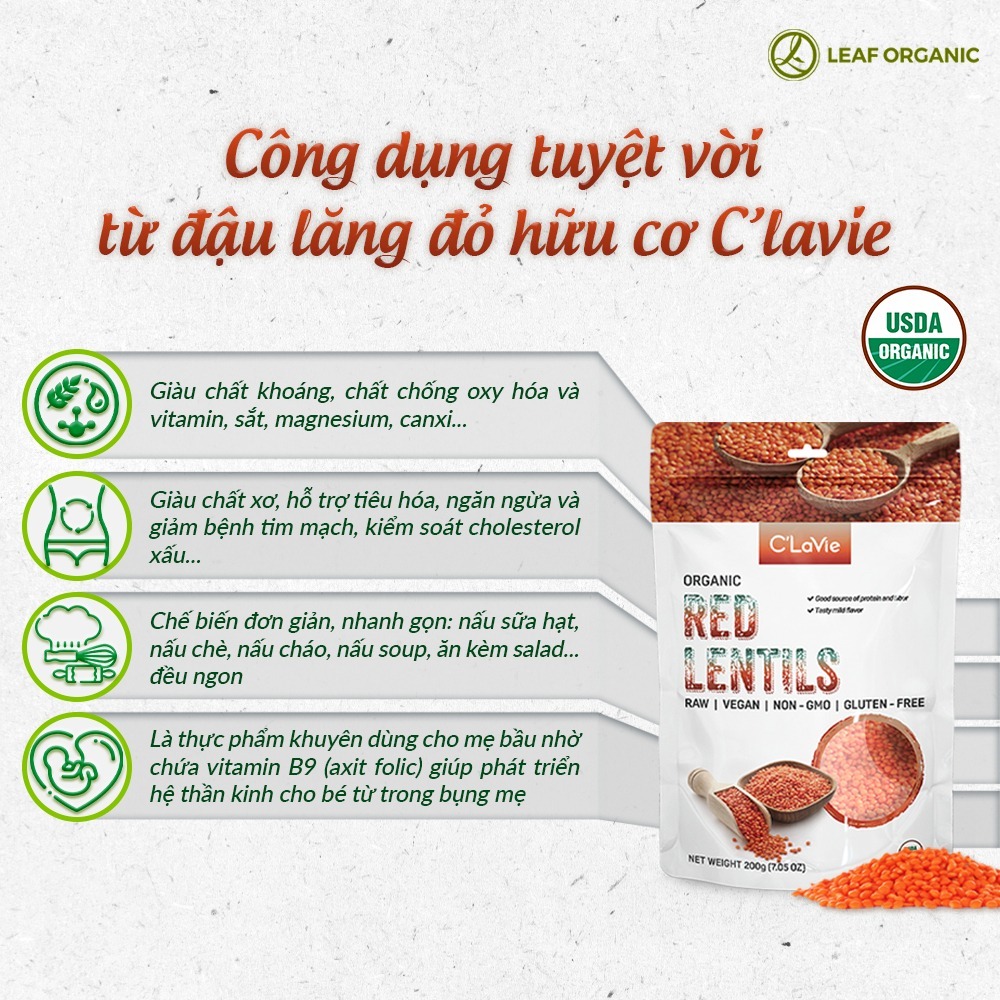 Đậu lăng đỏ hữu cơ C'LaVie/ Sotto Organic Red Lentils 200g