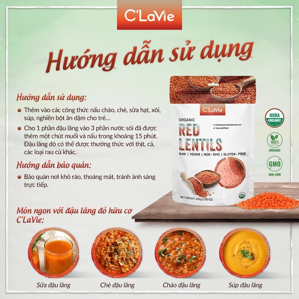 Đậu lăng đỏ hữu cơ C'LaVie/ Sotto Organic Red Lentils 200g