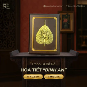Tranh Đồng Lá Bồ Đề Chữ Bình An ̣( 17x22cm ) - Đồ Đồng Cao Cấp - Cửu Diệu Thiên