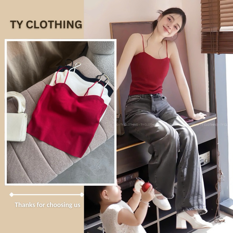 Áo Hai Dây Kèm Mút Ngực- Hàng Thiết Kế- Màu Đen, Màu Kem và Màu Đen- TYCLOTHING