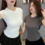 Áo Thun Nữ Croptop Babytee Cổ Tròn Tay Ngắn- Chất Gân Tăm Lạnh Cao Cấp Co Giãn Mát, Ôm Tôn Basic Dễ Phối