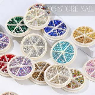 Đá nail gắn móng - khay đá tròn 6 ô nhiều size trang trí móng
