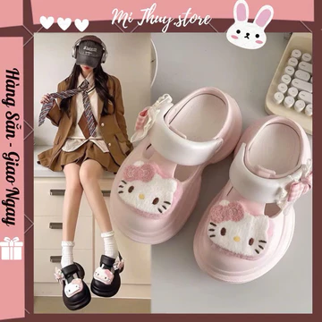 Mi Thuy Store (Dép form to ) Dép sục nữ bản quai to hottrend phối sticker kitty nơ dễ thương DÉP SỤC ĐẾ 7 CM KITTY