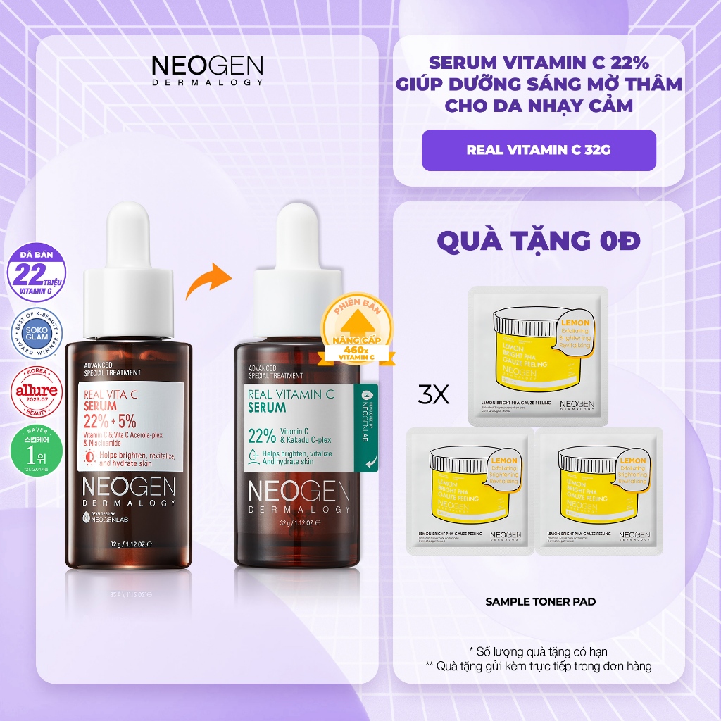 Ảnh Siêu Tinh Chất Mờ Thâm Dưỡng Trắng Vitamin C SAP 22% Neogen Dermalogy Real Vita C Serum 32ml 1