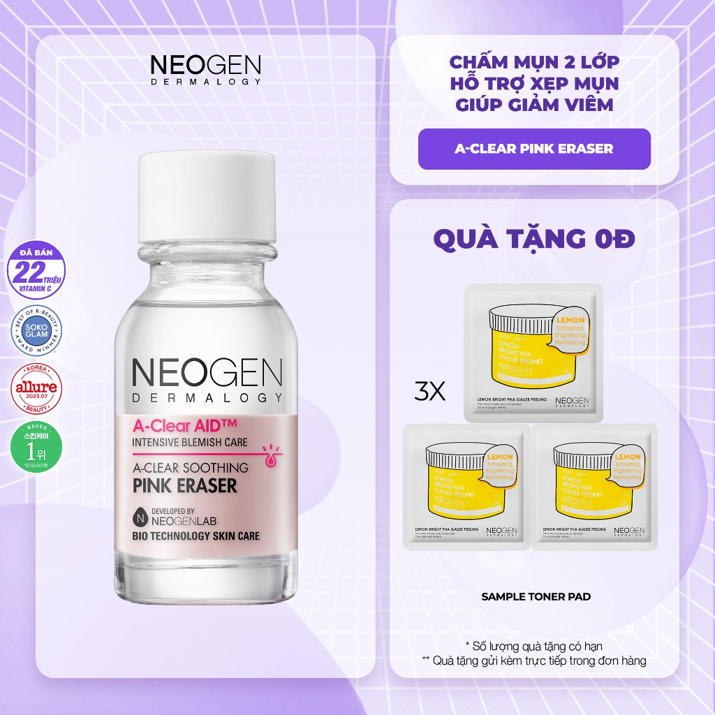 Ảnh Chấm Mụn 2 Lớp Xẹp Mụn Sau 4H Neogen Dermalogy A-Clear Aid Soothing Pink Eraser 15ml 1