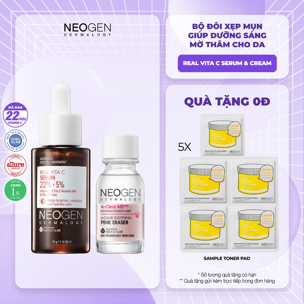 Ảnh Bộ Sản Phẩm Chấm Mụn & Serum Vitamin C 22% Xẹp Mụn Xoá Thâm Neogen Dermalogy 1
