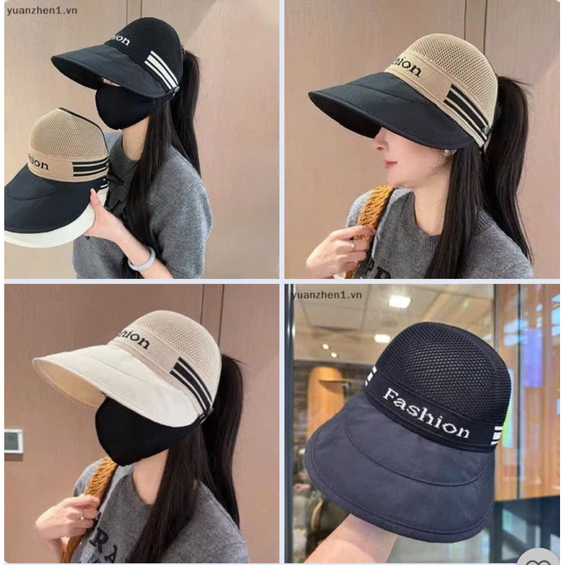 Mũ phối lưới có nút cài khẩu trang 3 sọc
