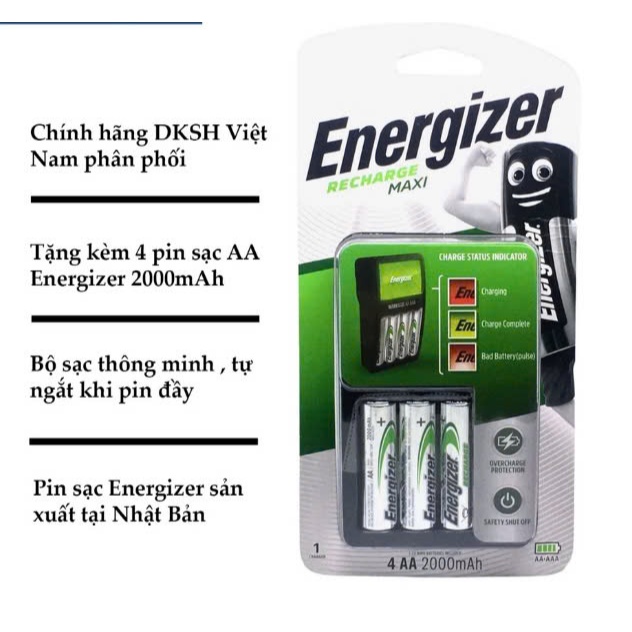 Bộ Máy Sạc Pin AA, AAA ENERGIZER CHVC5 Tặng kèm 4 viên pin sạc AA 1.2V ...