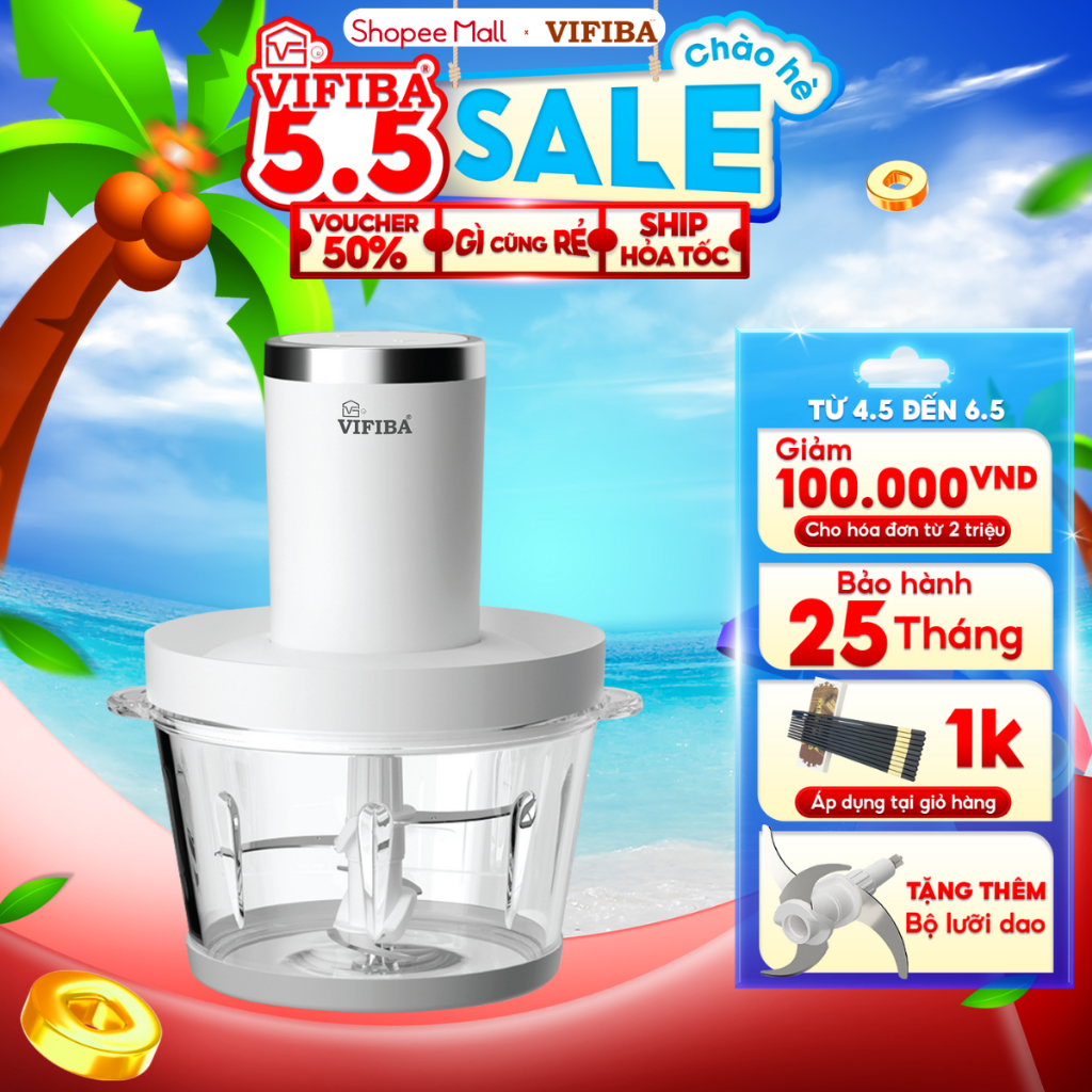 Ảnh Máy Xay Thịt Chính Hãng VIFIBA - Tặng Kèm 2 Bộ Lưỡi Dao - 2 Cấp Độ Xay Mạnh, Xay Thịt Đông Đá,.. 1