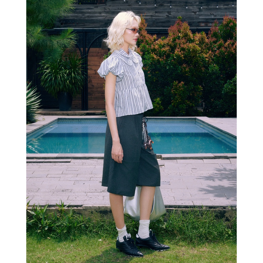 Bambi Shirt - Remmus | Áo form babydoll kẻ sọc tay bồng hack dáng cho nữ