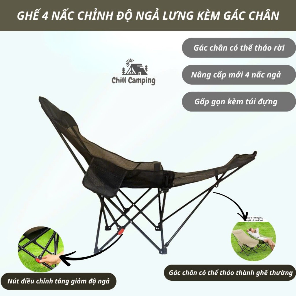 Ghế 4 nấc camping chỉnh độ ngả lưng: Review thực tế, có đáng mua không?