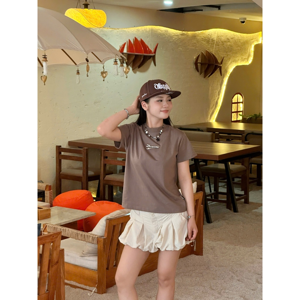 Áo Thun Baby Tee Thêu Họa Tiết Local Brand NEVASOME Basic Cotton 230 gsm Nữ Top Cổ Tròn Women