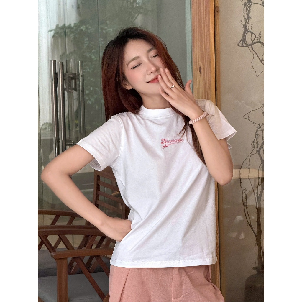 Áo Thun Baby Tee Thêu Họa Tiết Local Brand NEVASOME Basic Cotton 230 gsm Nữ Top Cổ Tròn Women