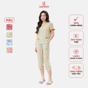 Đồ bộ nữ CARDINA chất lanh tre Nhật cao cấp quần lửng áo cổ phối bèo mềm mại quyến rũ 5BLL01
