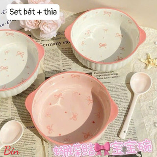 Set bát+ thìa nơ PASTEL xinh xắn bánh bèo ạ