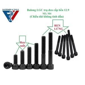 50 cái M3, M4 Bulong lục giác chìm đầu trụ đen cấp bền 12.9 M3, M4