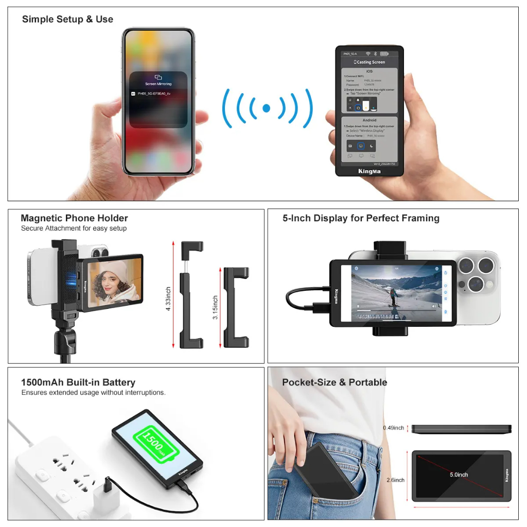 Kingma VL-PH05 Max | Màn hình phụ điện thoại selfie hít nam châm từ tính Wireless có Remote điều khiển từ xa live stream | BigBuy360 - bigbuy360.vn