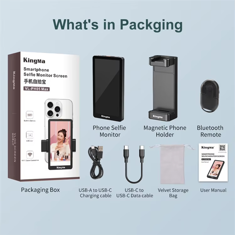 Kingma VL-PH05 Max | Màn hình phụ điện thoại selfie hít nam châm từ tính Wireless có Remote điều khiển từ xa live stream | BigBuy360 - bigbuy360.vn