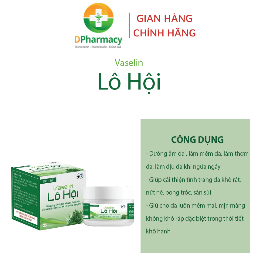 Kem nẻ Vaselin Lô Hội 25g, hỗ trợ giúp dịu da, mềm da, cải thiện nứt nẻ, bong tróc da