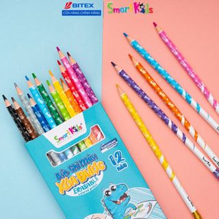 Bút chì màu xóa được Smartkids Dino Wood Free 12/18/24 màu tô an toàn dành cho bé từ 6 tuổi trở lên