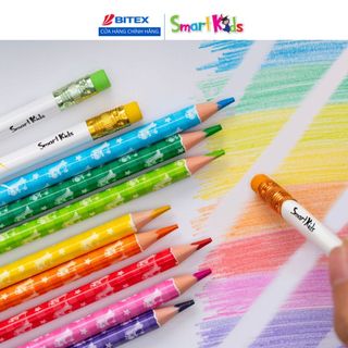 Bút chì màu xóa được Smartkids Dino Wood Free 12/18/24 màu tô an toàn dành cho bé từ 6 tuổi trở lên