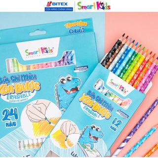 Bút chì màu xóa được Smartkids Dino Wood Free 12/18/24 màu tô an toàn dành cho bé từ 6 tuổi trở lên