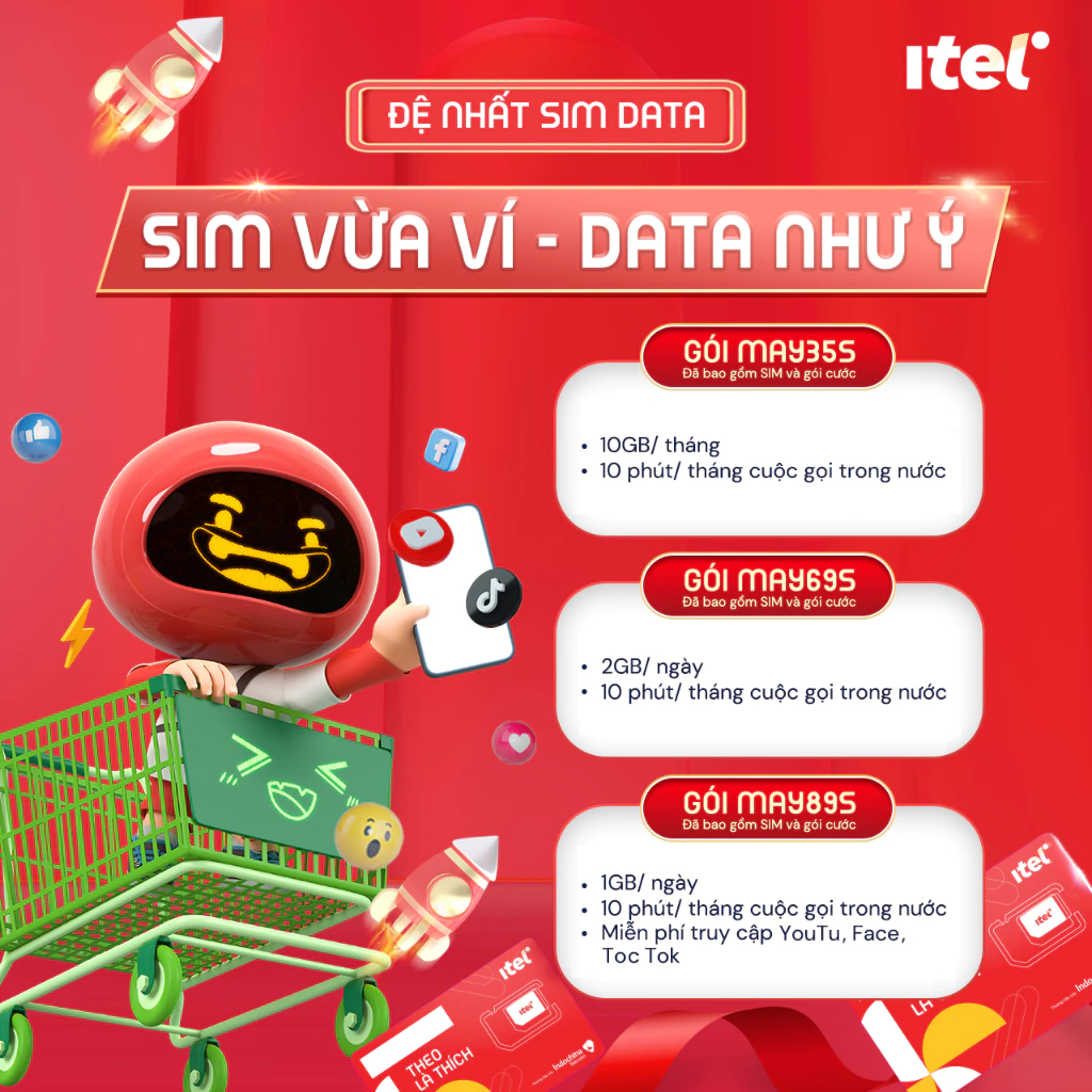 SIM 4G ITEL MAY69S Data 2GB/Ngày + 10 Phút/Tháng Gọi Trong Nước. Dùng Sóng VinaPhone. Chỉ Với 69K/Tháng | BigBuy360 - bigbuy360.vn