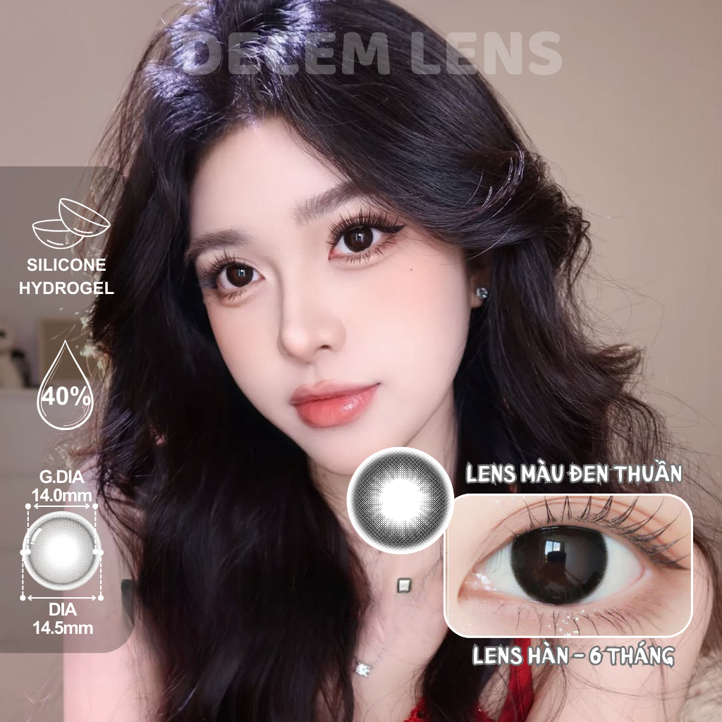 Lens hàn Silicone Hydrogel Đen giãn tròng DIA 14.5mm mắt to tròn búp bê ...