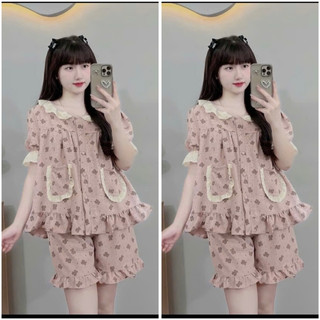 Bộ bầu - Bộ Sau Sinh - BỘ ĐÙI VÂN MÂY HỌA TIẾT CỔ BÈO - 2 Túi, nhiều Màu , Áo Có Khoá Kéo Hai Bên & Quần Có Chun Chỉnh