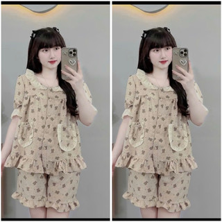Bộ bầu - Bộ Sau Sinh - BỘ ĐÙI VÂN MÂY HỌA TIẾT CỔ BÈO - 2 Túi, nhiều Màu , Áo Có Khoá Kéo Hai Bên & Quần Có Chun Chỉnh