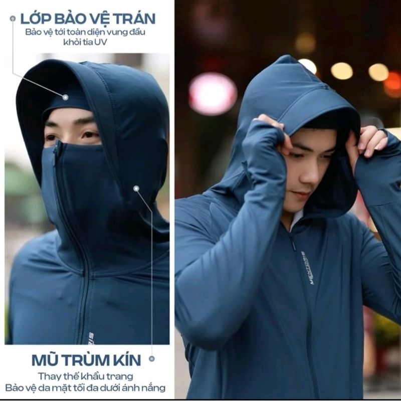 Áo chống nắng nam chất Thun lạnh cao cấp ,có che trán,vành mũ rộng chống nắng UPF 50+