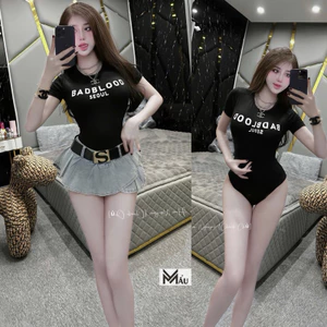Áo body suits cộc tay phối chữ mix đồ cực chất sẵn hàng