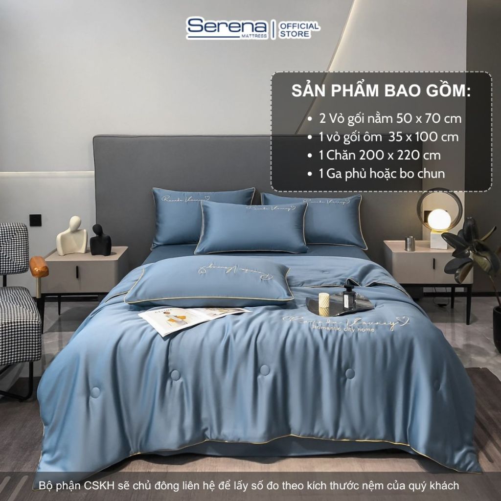 Ảnh Bộ drap giường Serena Mattress Set ga giường 5 món chăn chần phi lụa thái trải phủ giường mát lạnh mùa hè cao cấp 4