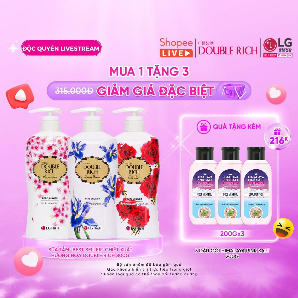 Ảnh [LIVE HANNAH 05.05 | MUA 1 TẶNG 3] Sữa tắm Double Rich Hương hoa 800ml 1