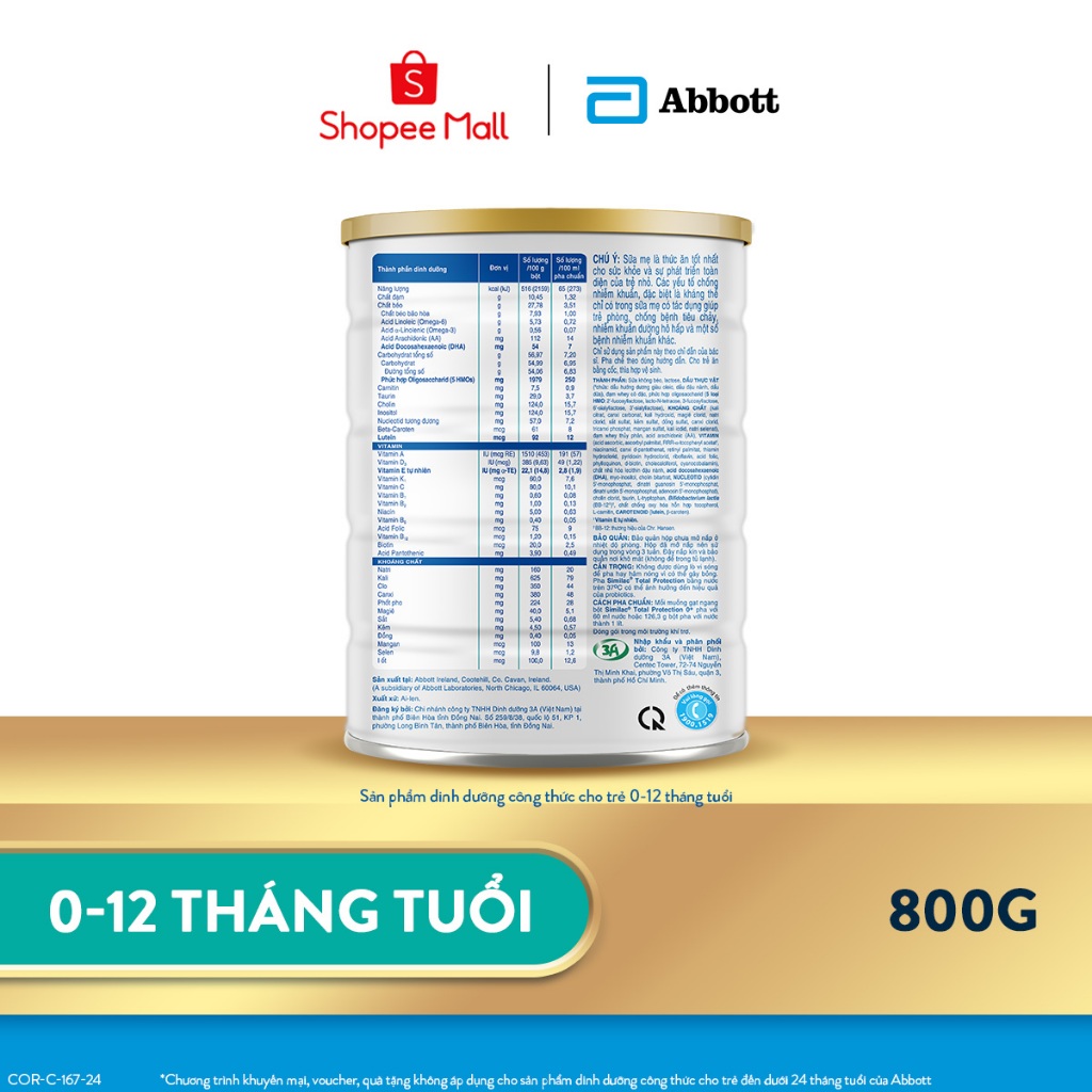 Ảnh Sản phẩm dinh dưỡng công thức cho trẻ 0-12 tháng tuổi Similac Total Protection 0+ 850g/800g 1