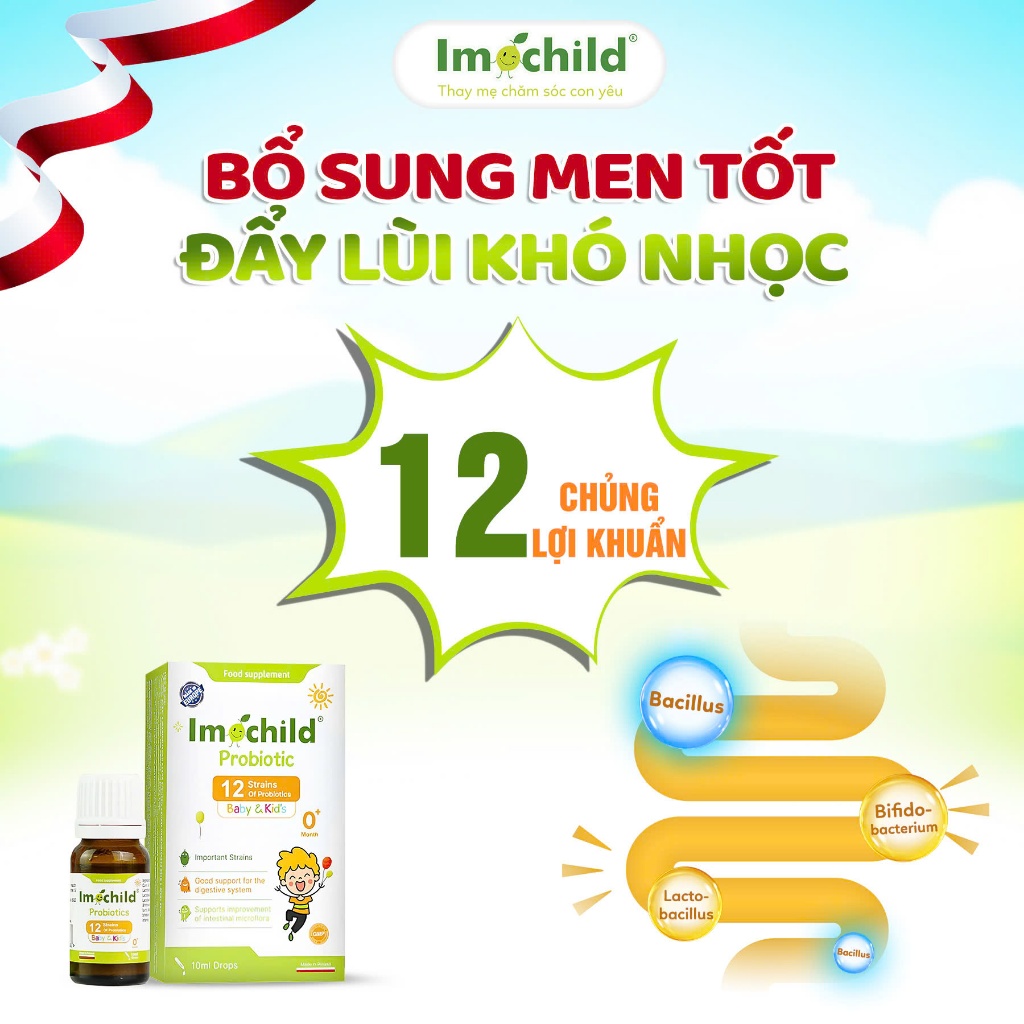[✨QUÀ XỊN] Men Vi Sinh 12 Chủng Imochild Probiotic Cải Thiện Hệ Vi Sinh Đường Ruột Cho Bé Hộp 10ml