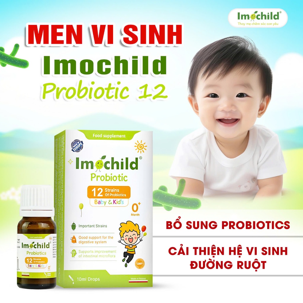 [✨QUÀ XỊN] Men Vi Sinh 12 Chủng Imochild Probiotic Cải Thiện Hệ Vi Sinh Đường Ruột Cho Bé Hộp 10ml