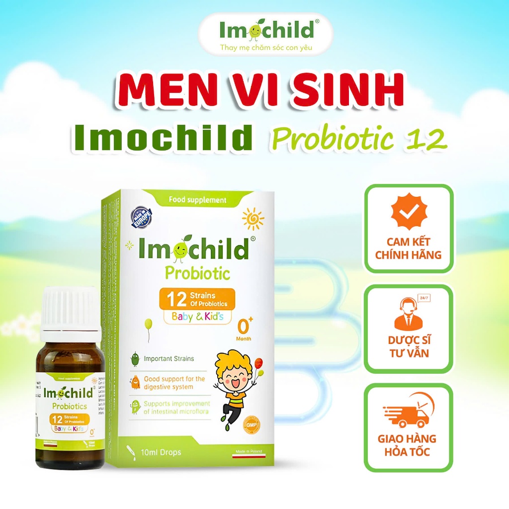 [✨QUÀ XỊN] Men Vi Sinh 12 Chủng Imochild Probiotic Cải Thiện Hệ Vi Sinh Đường Ruột Cho Bé Hộp 10ml
