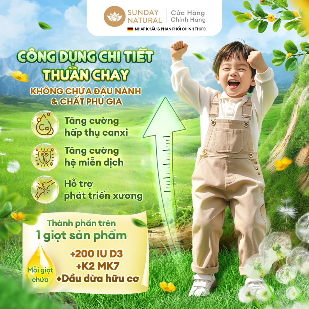 Ảnh Combo Tiết Kiệm Sunday Natural Vitamin D3K2 Thuần Chay 100%, Cho hai bé hoặc Dùng Lâu Dài, 2 chai 3