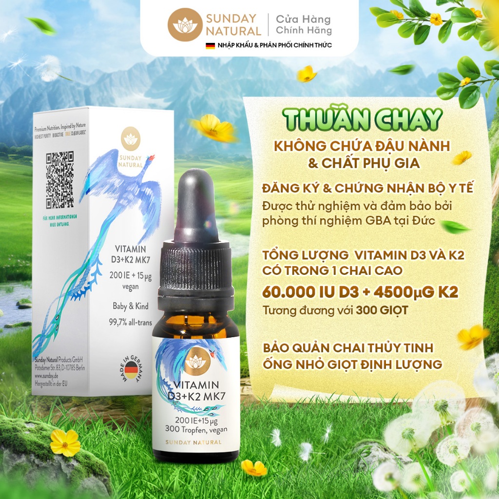Ảnh Combo Tiết Kiệm Sunday Natural Vitamin D3K2 Thuần Chay 100%, Cho hai bé hoặc Dùng Lâu Dài, 2 chai 2