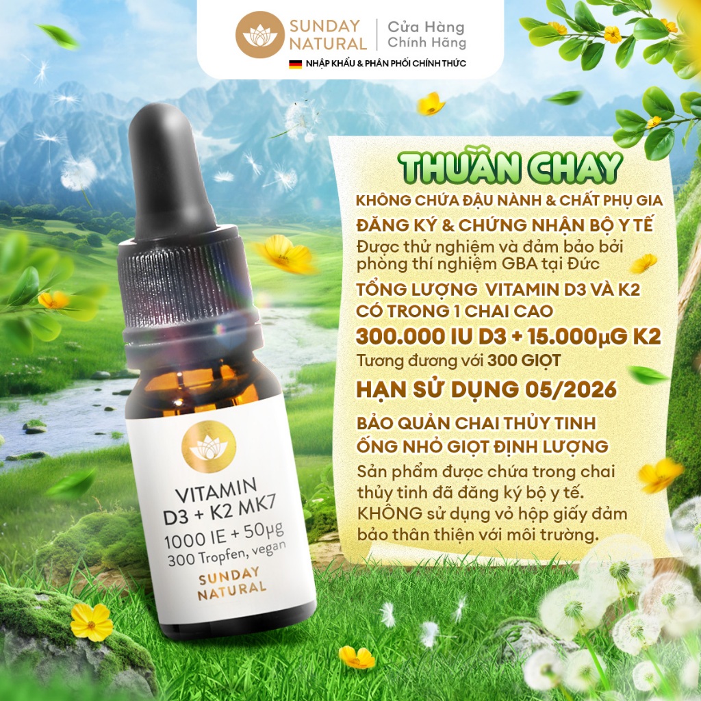 Ảnh Sunday Natural Vitamin D3K2 Cho Trẻ 7+ và người lớn, Giúp Xương Chắc Khỏe, Thuần Chay 100% 2