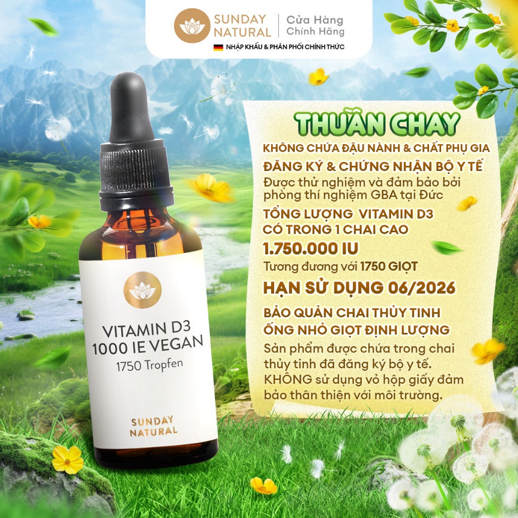Ảnh Sunday Natural Vitamin D3 Cho Trẻ 7+ và người lớn, Giúp Xương Chắc Khỏe, Thuần Chay 100% 2