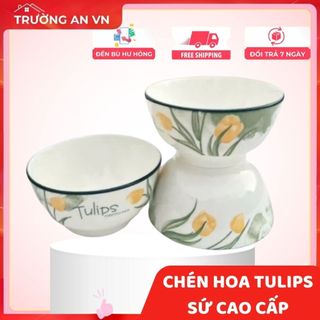 [Combo 10 Chén] Bộ Chén Sứ Ăn Cơm Hoa Tulip – Đường Kính 11.5cm – Trường An VN