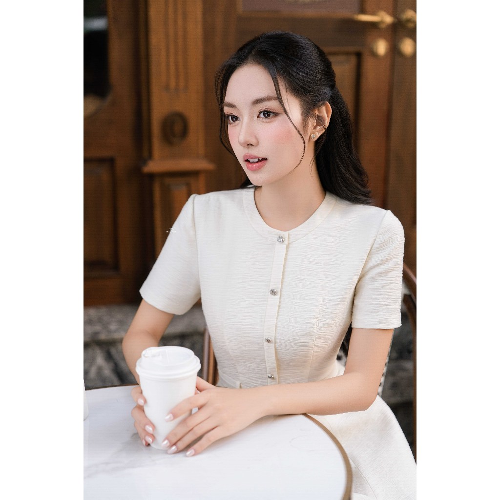 Ảnh Đầm cổ tròn chân bổ đổ 1S33.2504K, váy dáng a xòe bồng tôn dáng thanh lịch công nữ tính hiện đại trẻ trung thiết kế JM 4