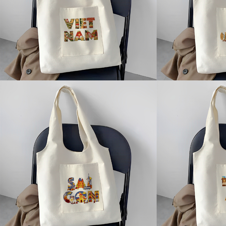Túi tote in hình Việt Nam trong tôi nghệ thuật độc đáo-Túi vải canvas đi chơi đi học thời trang dễ thương TOTa06